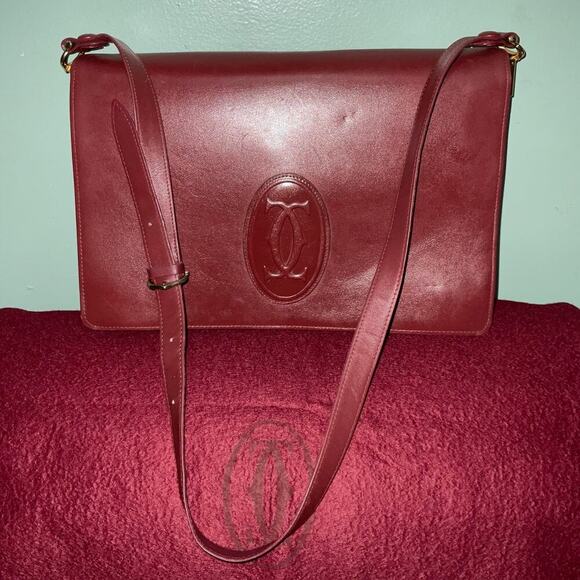 CARTIER Vintage 1980’s Maroon Crossbody Purse Shoulder Bag W/ Card and Dust Bag - Picture 1 of 16